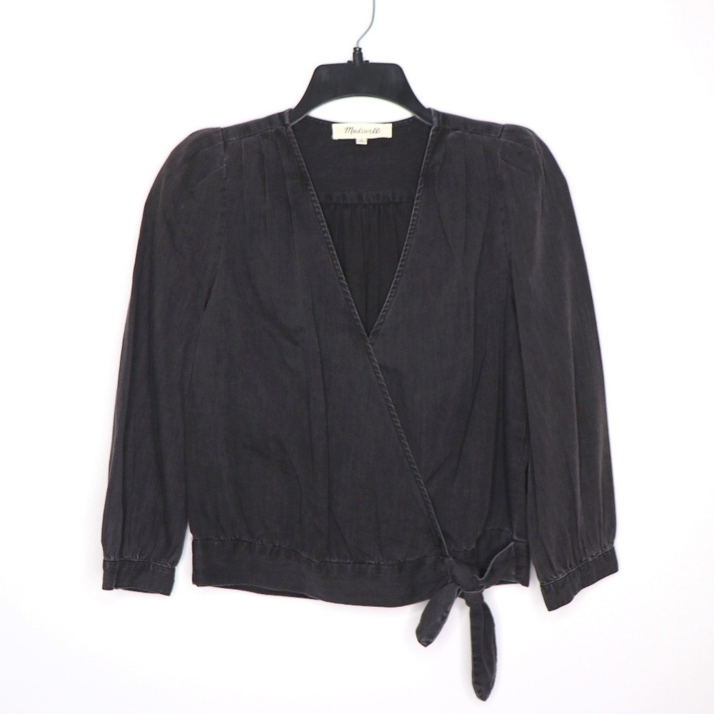 Madewell Black Denim Wrap Top Size Small